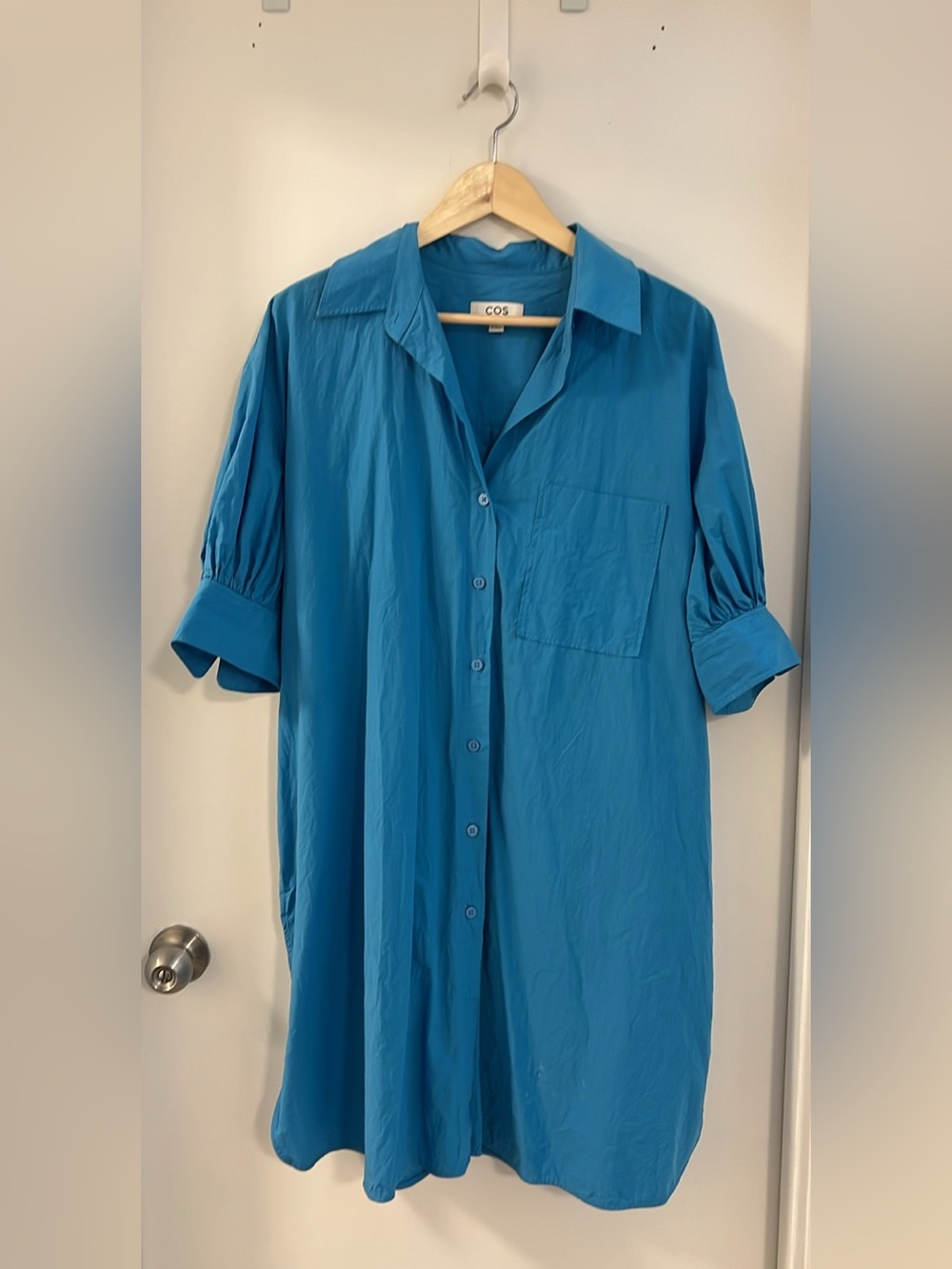 COS Women’s Teal Blue Button-Down Shirt Dress